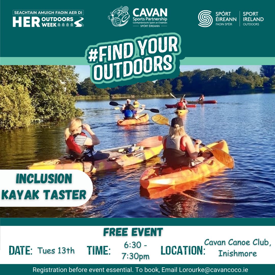 Cavan Sports (@cavansp) on Twitter photo HER Outdoors "WATER" - 3 FREE Kayaking Events
Embrace Your Space this Summer! Date Tues 13th!
BOOKING: email info@cavansportspartnership.ie
#EmbraceYourSpace
#FindYourOutdoors
#sportireland
#HERoutdoors HER Outdoors "WATER" - 3 FREE Kayaking Events
Embrace Your Space this Summer! Date Tues 13th!
BOOKING: email info@cavansportspartnership.ie
#EmbraceYourSpace
#FindYourOutdoors
#sportireland
#HERoutdoors