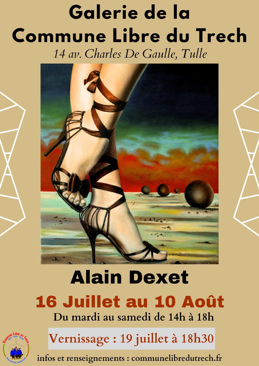 le_trech's tweet photo. [Galerie du Trech] 🎨

Nous sommes ravis de vous inviter à la 4ème exposition de la Galerie du Trech ! Venez découvrir les œuvres de l’artiste Alain Dexet.

📅du 16 juillet au 10 août. 📅

Nous espérons vous voir nombreux et nombreuses !!

#Art #Exposition #Tulle #Galeriedutrech https://t.co/27e3G84ieI
