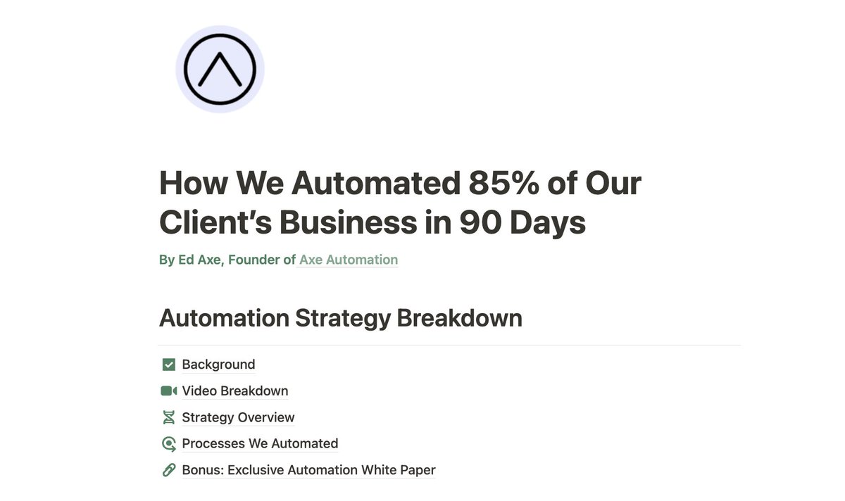 itsedaxe's tweet image. We automated 85% of our client's business in 90 days using AI and no-code tools.
So I created a guide breaking down how we did it and how you can do the same.
Like & comment "85" and I'll DM you the link to it (must be following)
