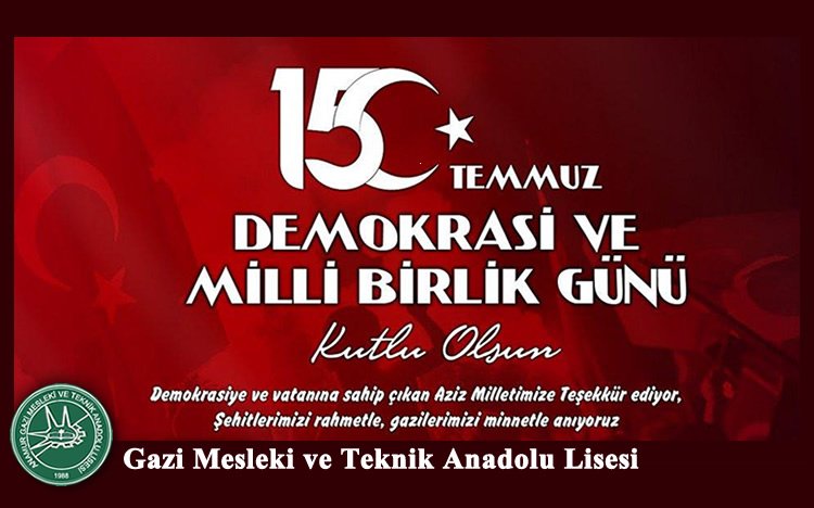 15 Temmuz Demokrasi ve Milli Birlik Gününde Tüm Şehit ve Gazilerimizi Rahmet ve Minnetle Anıyoruz.