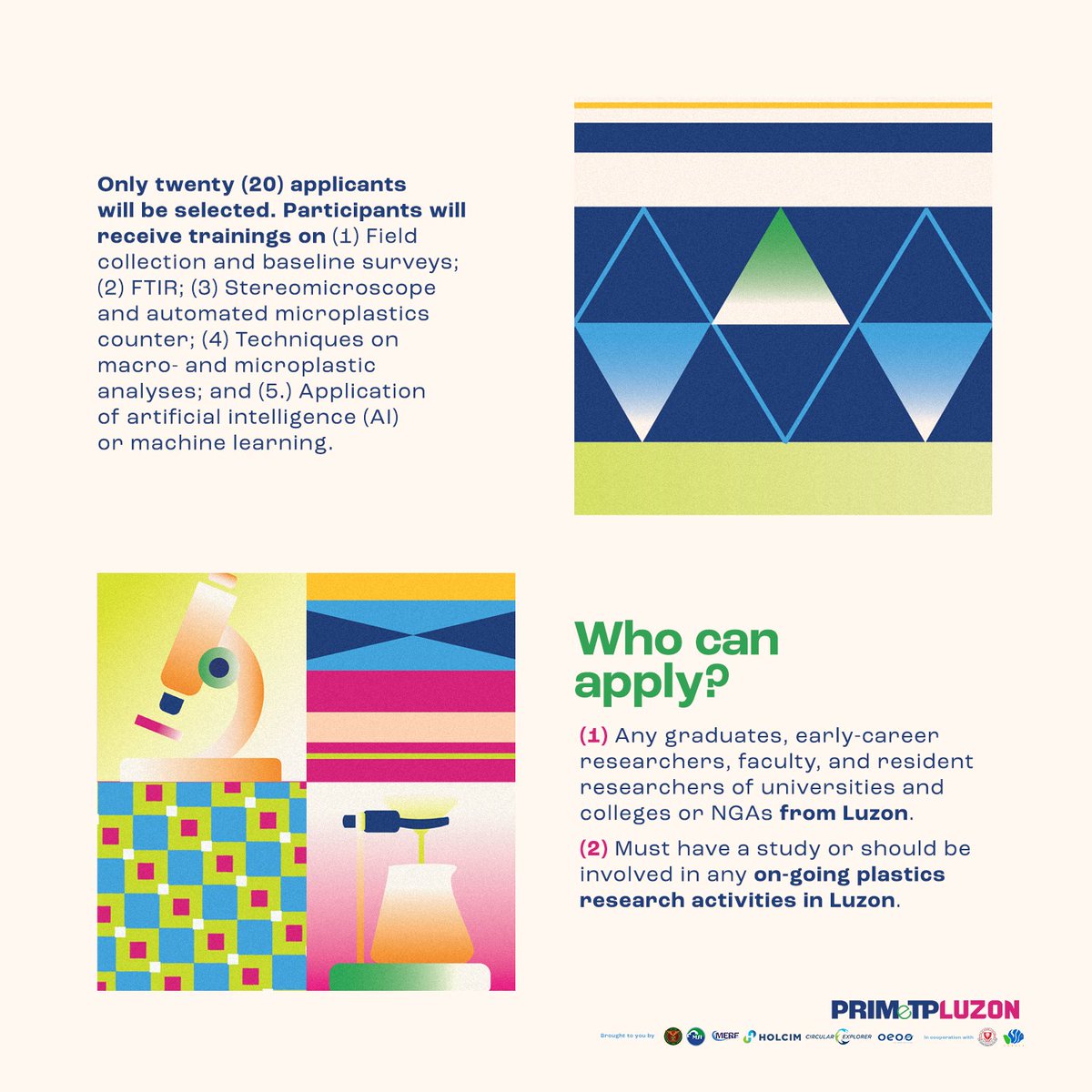 MicroOcePH's tweet photo. PRIMe-TP LUZON IS NOW OPEN FOR APPLICATIONS!

Interested?  See the posters below for more info and visit https://t.co/nelB4C0riS to apply.

Be a mover, be a Primer. Join PRIMe-TP Luzon. Apply now!

#PRIMeTP #PRIMeTPLuzon #plasticsresearchtraining https://t.co/Mb13nYU79m