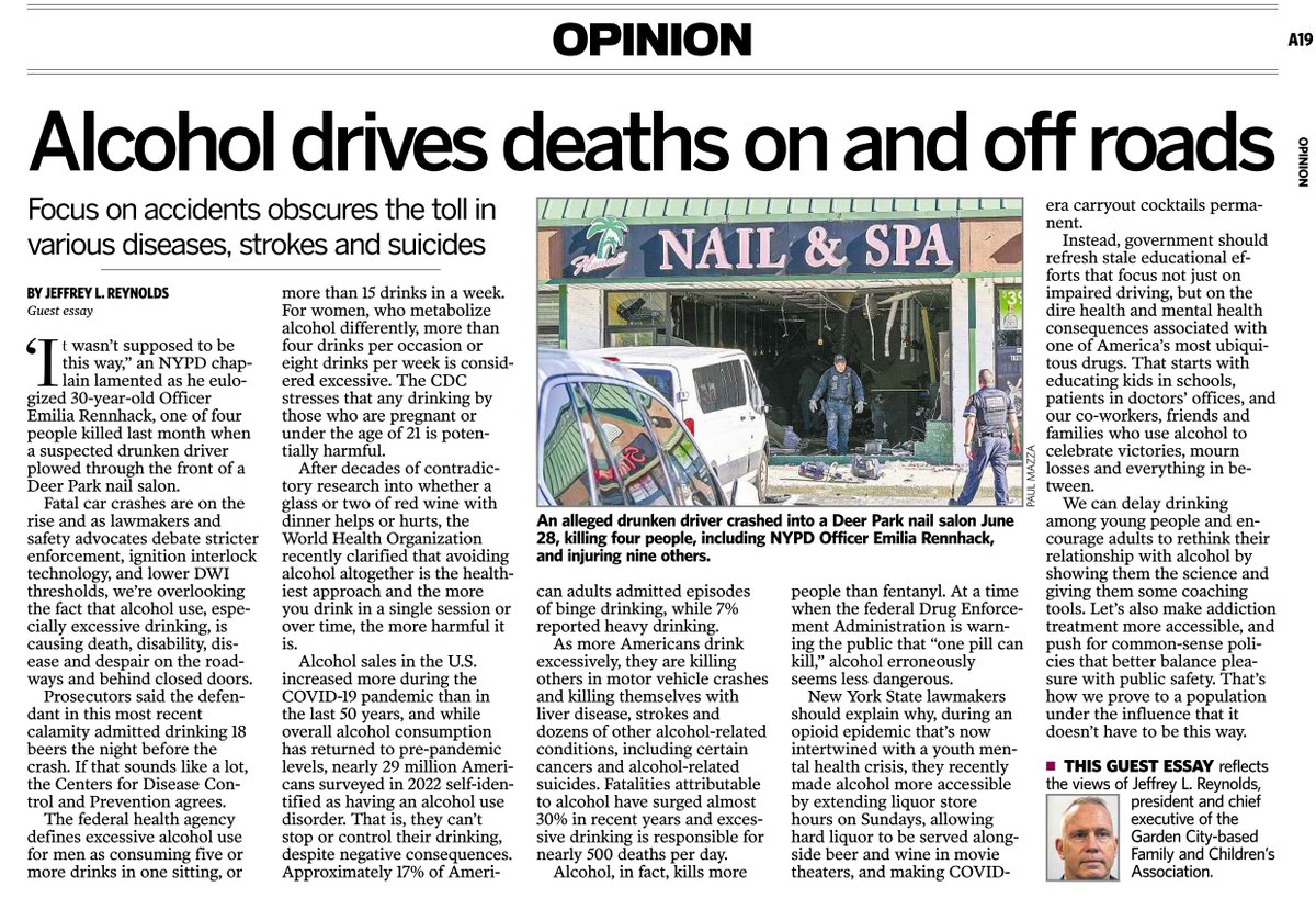Thank you <a href="/NewsdayOpinion/">Newsday Opinion</a> for giving me the space the write about the damage caused by one of America's most ubiquitous drugs.

Alcohol kills more Americans than fentanyl; it just takes longer. 

#alcoholawareness #fentanyl #mentalhealth #AddictionRecovery