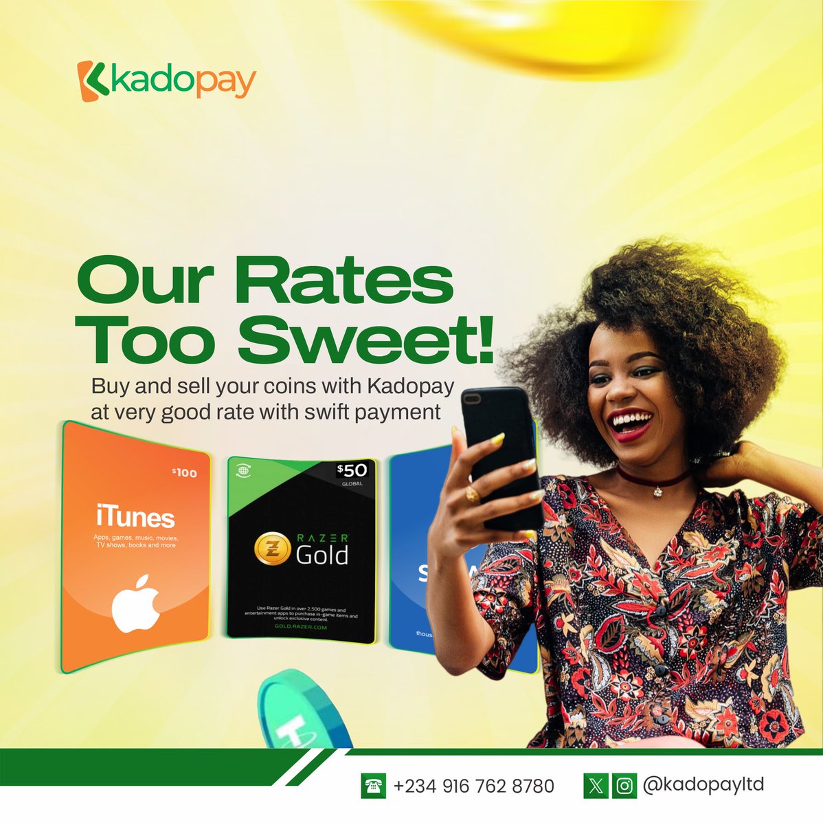 kadopayltd's tweet photo. Our Rates Too Sweet!
Buy and sell your coins with Kadopay at very good rate with swift payment.

#Monday #money #mondayTrade #swiftpayment #KadopayReliableTrading https://t.co/9QFIKvSjfv