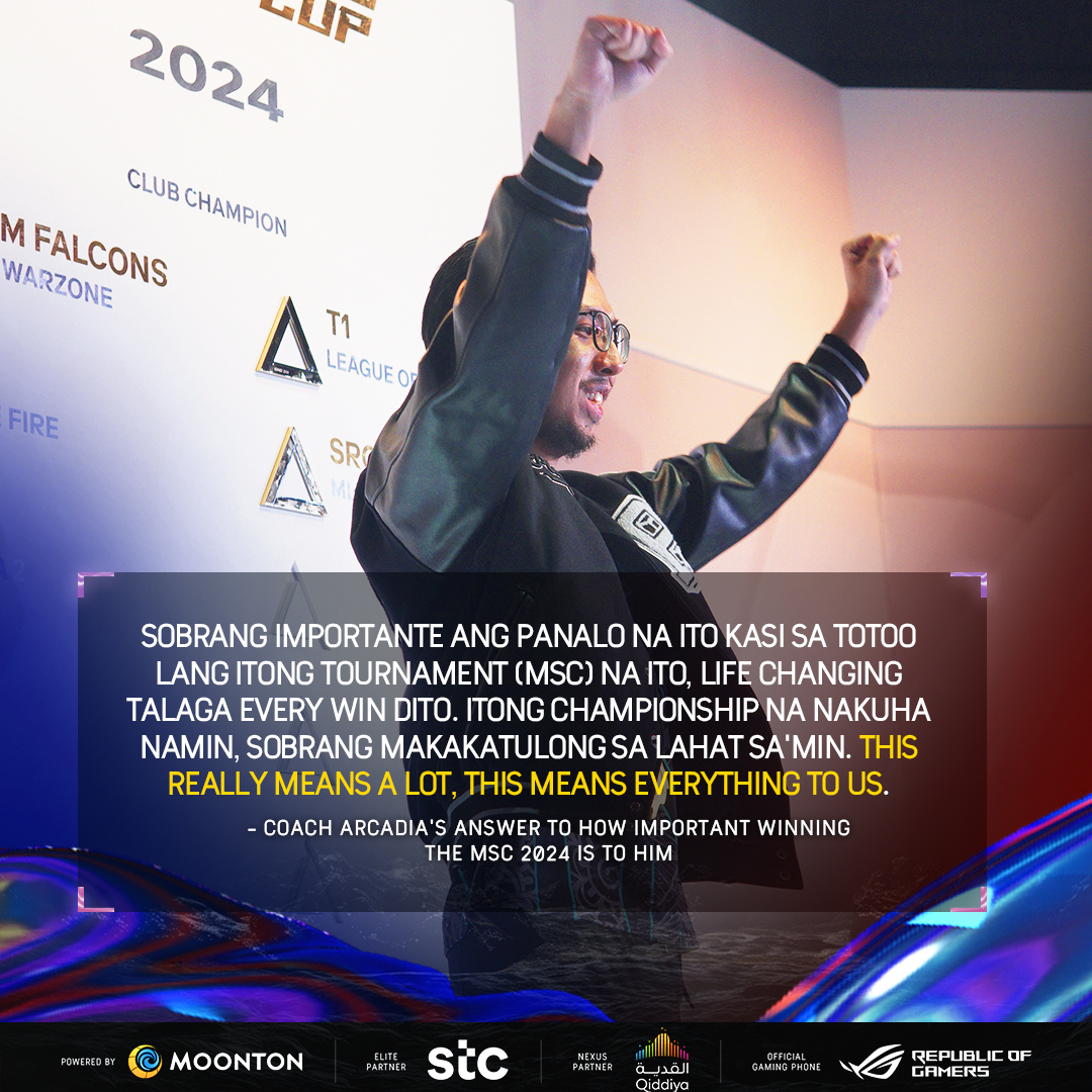 MplPhilippines's tweet image. Pakinggan natin anong masasabi ni Coach Arcadia sa pagiging kampyon ng #MSC2024! 💯

#SeeTheWorld #PinasPataas #MPLPH #MLBB