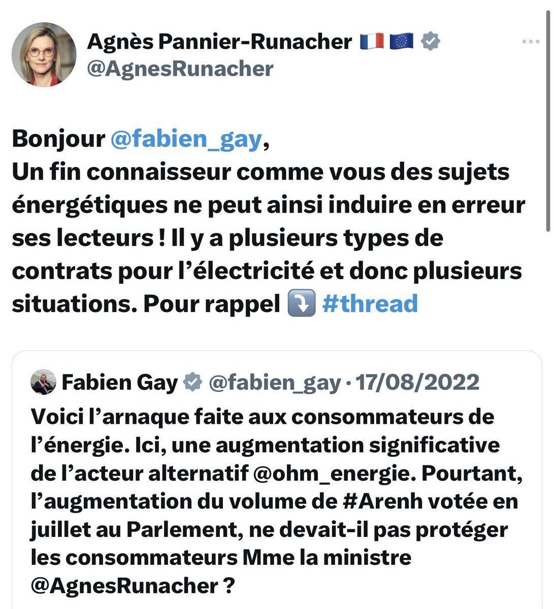 C’est historique ! 

Il y a deux ans, j’alertais la ministre <a href="/AgnesRunacher/">Agnès Pannier-Runacher 🇫🇷🇪🇺</a> et <a href="/CRE_energie/">CRE</a> de possible abus #Arenh de la part <a href="/ohm_energie/">Ohm Energie</a>.

Après deux ans de procédure, <a href="/ohm_energie/">Ohm Energie</a> est sanctionné de 6 millions €. C’est une première.

Cet argent doit être rendu aux usagers.