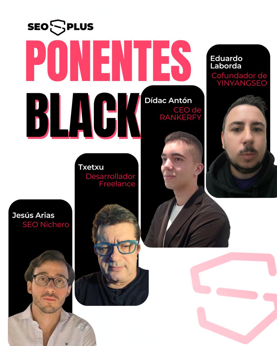 🎩 ¡Equipo BLACK HAT SEO!

Compuesto por 4 expertos del SEO, más conocidos como "los caballeros oscuros" del SEO, que prefieren trabajar a la espalda de Google con estrategias no tan comunes. Ellos son: 👇