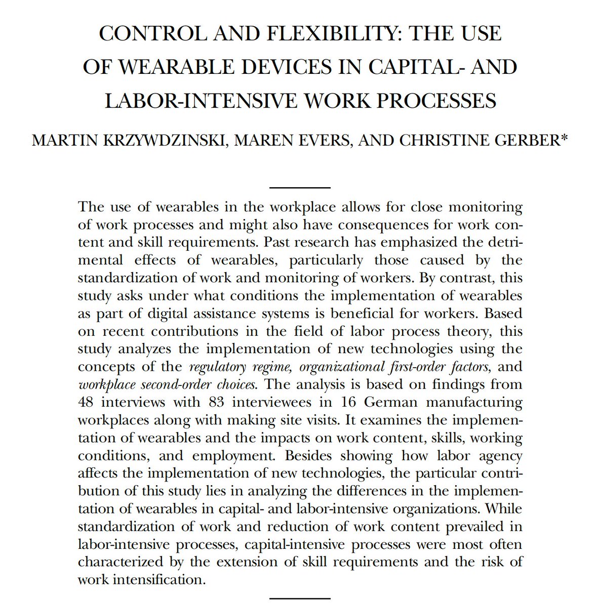 Alex J. Wood (@tom_swing) on Twitter photo Important new research by Krzywdzinski et al.
<a href="/WZB_GlobalWork/">WZB-GAP and Weizenbaum-Digital Work</a> <a href="/WZB_Berlin/">WZB</a> in <a href="/ILRReview/">ILR Review</a> on how the work consequences of algorithmic management and wearables are shaped by bargaining power and capital intensity. journals.sagepub.com/doi/10.1177/00… Important new research by Krzywdzinski et al.
<a href="/WZB_GlobalWork/">WZB-GAP and Weizenbaum-Digital Work</a> <a href="/WZB_Berlin/">WZB</a> in <a href="/ILRReview/">ILR Review</a> on how the work consequences of algorithmic management and wearables are shaped by bargaining power and capital intensity. journals.sagepub.com/doi/10.1177/00…