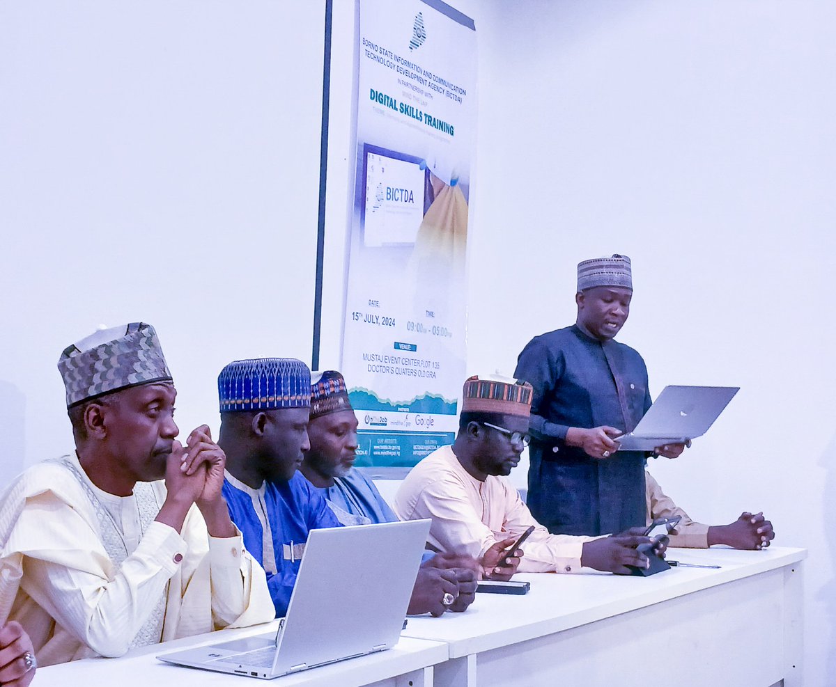 BMB1_Official's tweet photo. Photos: At the Ongoing workshop of Digital Skills Training, on Internship &amp; Apprenticeship programme, organized by Borno State Information and Communication Technology Development Agency (BICTDA) in partnership with Google, and Mind the Gap.

#Bictda #Borno #Mindthe_Gap #Google https://t.co/QxecHAqp6y