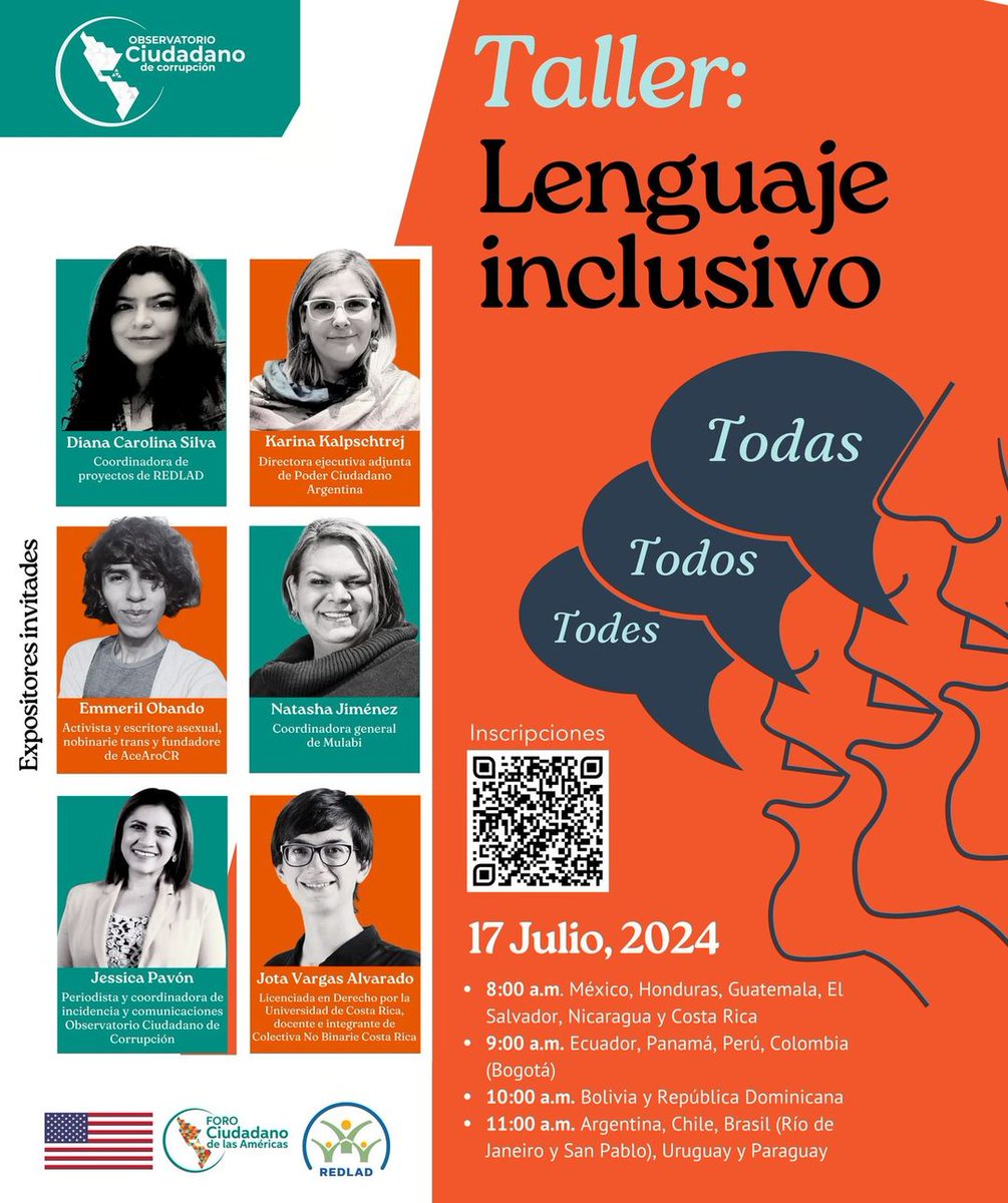 📢Únete al Taller de Lenguaje Inclusivo. ¡Inscríbete, es GRATIS! 

Una formación gratuita del <a href="/OCCAmerica/">Observatorio Ciudadano de Corrupción (OCC)</a> en su Fase II.

Mejora tus habilidades de comunicación, promoviendo la diversidad y la inclusión en todas tus acciones.

📍 Modalidad: Virtual 👉 goo.su/Um7D