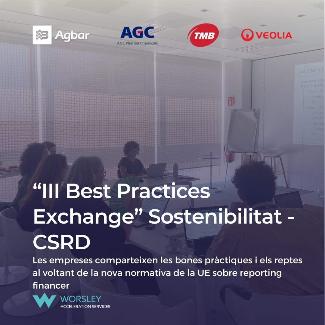 worsley_ac's tweet photo. El passat dimecres 10 de juliol vam dur a terme la tercera sessió del Best Practices Exchange en models de Sostenibilitat. Les empreses participants van tenir l'oportunitat de compartir reptes i coneixements sobre la nova normativa de la UE sobre reporting financer, la CSRD. https://t.co/zLE1iIgMwx