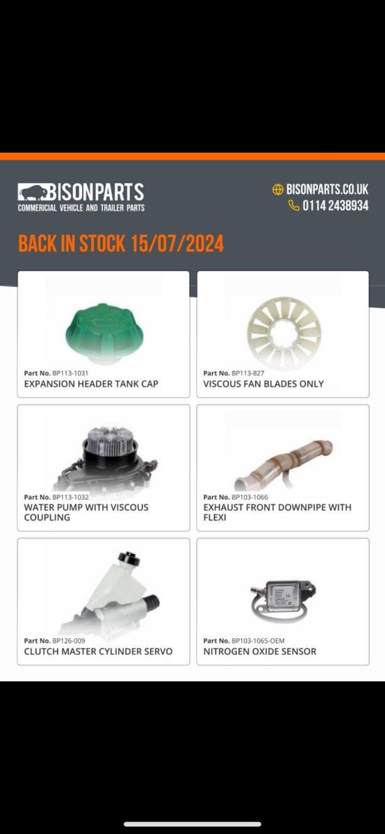 BisonParts's tweet photo. Back in stock! We stock hundreds of products give us a call 📞 https://t.co/E7UpEoEW4r