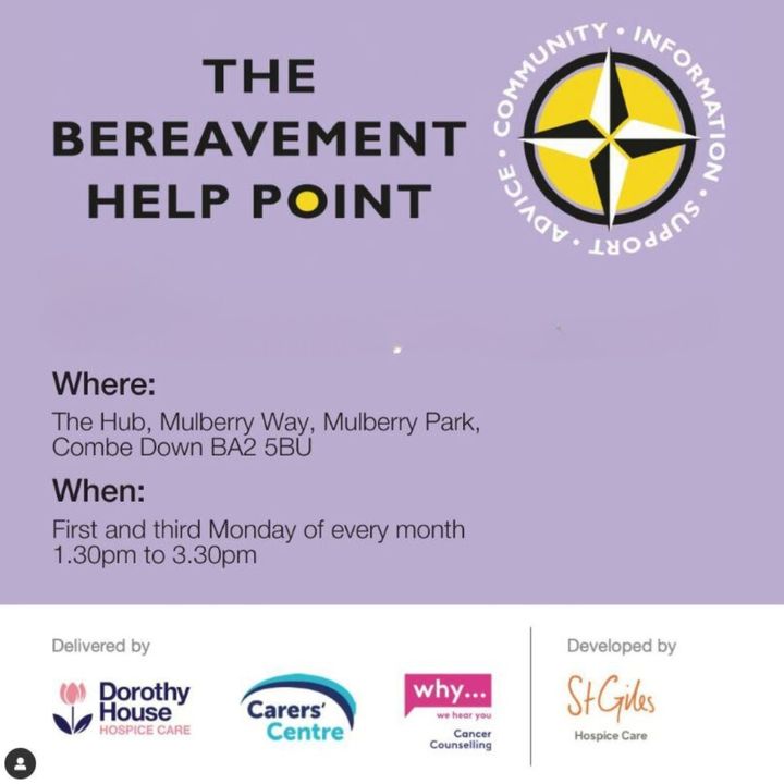 The Bereavement Help Point is at The Hub today from 1.30 -3.30pm in the cafe.

No sign up is required, so please feel free to drop in.

The Bereavement Help Point meets at The Hub every 1st and 3rd Monday of the month.