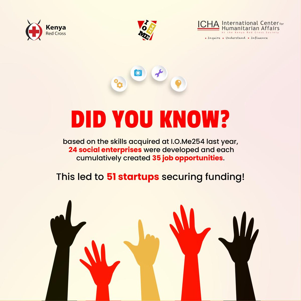 iome254's tweet photo. "Knowledge is key to startup success. The #IOME254 program resulted in the rise of new social enterprises, leading to substantial job creation and securing seed funding to the SME's! @icha_krc @KenyaRedCross #EconomicGrowth #SocialEnterprises https://t.co/fEInmLvlR5