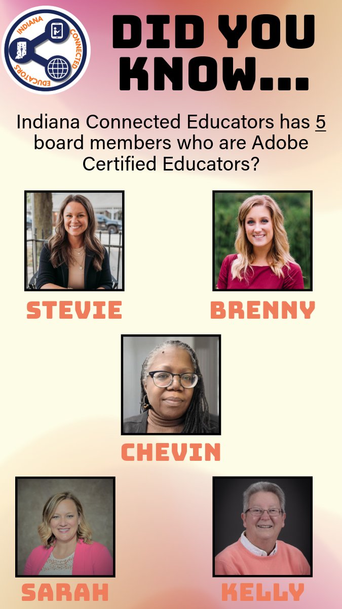 Indiana Connected Educators (@iceindiana) on Twitter photo 💡DID YOU KNOW...Indiana Connected Educators has 5 board members who are <a href="/Adobe/">Adobe</a> Certified Educators? 🥳 <a href="/steviefrank23/">Stevie Frank</a> @brenny_kummer <a href="/csstone1161/">Chevin S. Stone, M.Ed</a> <a href="/SaraWilking/">Sara Wilking</a> <a href="/kellysparks23/">Kelly Sparks</a> are excited to share their expertise and love for Adobe with all of you! 💡DID YOU KNOW...Indiana Connected Educators has 5 board members who are <a href="/Adobe/">Adobe</a> Certified Educators? 🥳 <a href="/steviefrank23/">Stevie Frank</a> @brenny_kummer <a href="/csstone1161/">Chevin S. Stone, M.Ed</a> <a href="/SaraWilking/">Sara Wilking</a> <a href="/kellysparks23/">Kelly Sparks</a> are excited to share their expertise and love for Adobe with all of you!
