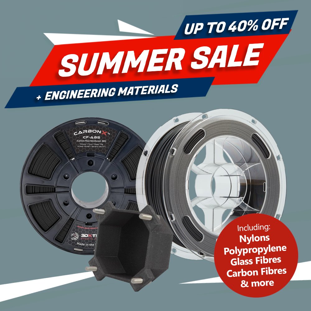 3DFilaPrint Ltd (@3dfilaprint) on Twitter photo Save 40% off Engineering Materials in our Summer Sale 😀 🌞
Including Nylons, PolyPropylene, PEEKs, PolyCarbonates, TPUs, Glass Fibres, Carbon Fibres and more!
3dfilaprint.com/engineering-fi… Save 40% off Engineering Materials in our Summer Sale 😀 🌞
Including Nylons, PolyPropylene, PEEKs, PolyCarbonates, TPUs, Glass Fibres, Carbon Fibres and more!
3dfilaprint.com/engineering-fi…
