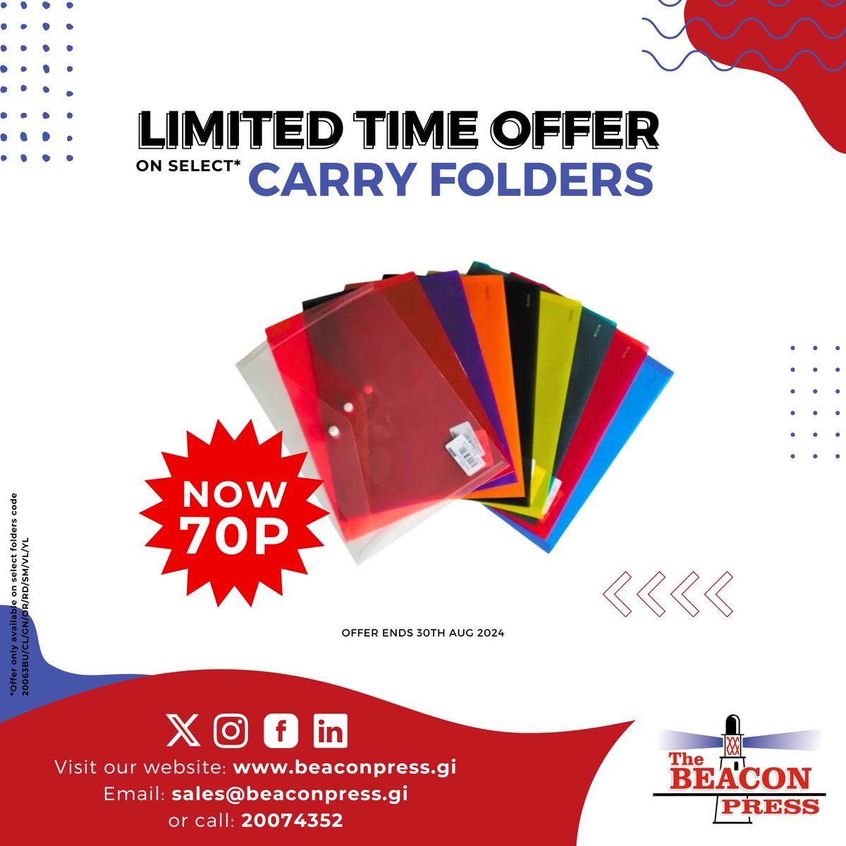 TheBeaconPress's tweet photo. 🚨 LIMITED TIME OFFER 🚨

For more information, visit our website:
🌐https://t.co/zRlhJsODox

Contact our sales team on:
📧sales@beaconpress.gi
☎️+350 200 74352
or message us on WhatsApp

#Offer #Stationery #Office #School https://t.co/dg8Ie2AQa8