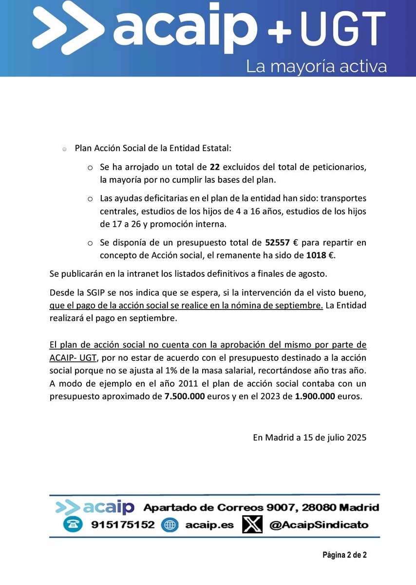 AcaipSindicato's tweet photo. Comunicado reunión Acción Social celebrada en el día de hoy https://t.co/ZArkXSyp3k