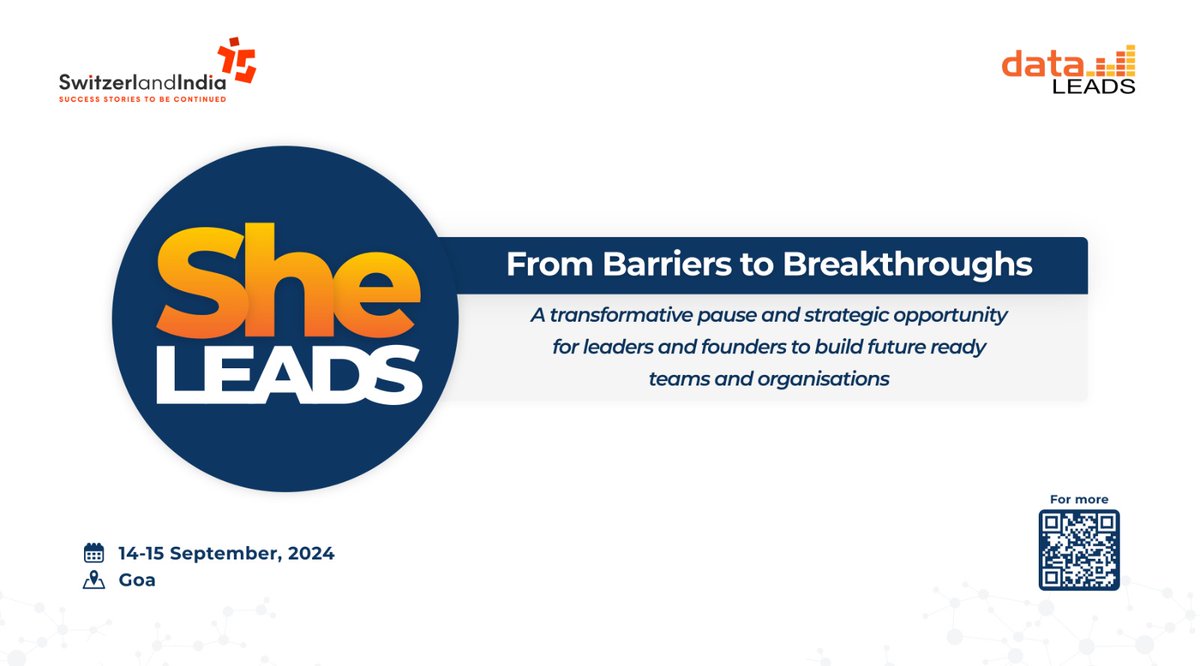 Introducing SheLEADS — a dynamic programme for women leaders to elevate their leadership potential!  Take a strategic pause, harness core values, &amp; build future-ready teams. Join us this September! 

dataleads.co.in/sheleads/   <a href="/SwissEmbassyIND/">Embassy of Switzerland in India and Bhutan</a> #SheLeads #WomenEmpowerment