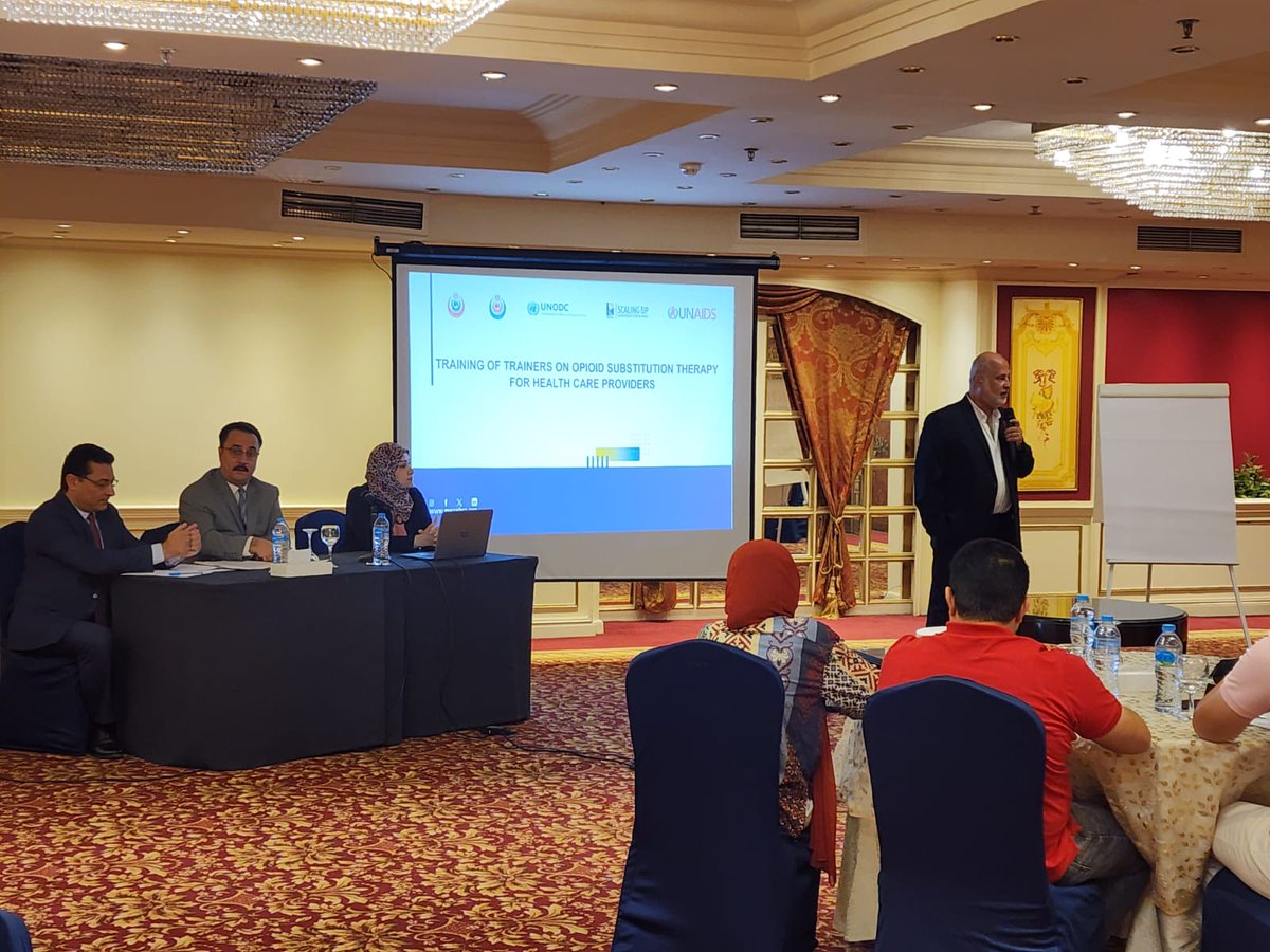 mena_hra's tweet photo. MENAHRA, in partnership with
@mohpegypt, the General Secretariat of Mental Health and Addiction Treatment, @UNODC_ROMENA
and @UNAIDS is hosting a 5-day Training Trainers workshop on Opioid Substitution Therapy (OST) for healthcare workers in #Egypt. 🇪🇬 #OST #H_R https://t.co/2Nc1bybhBN