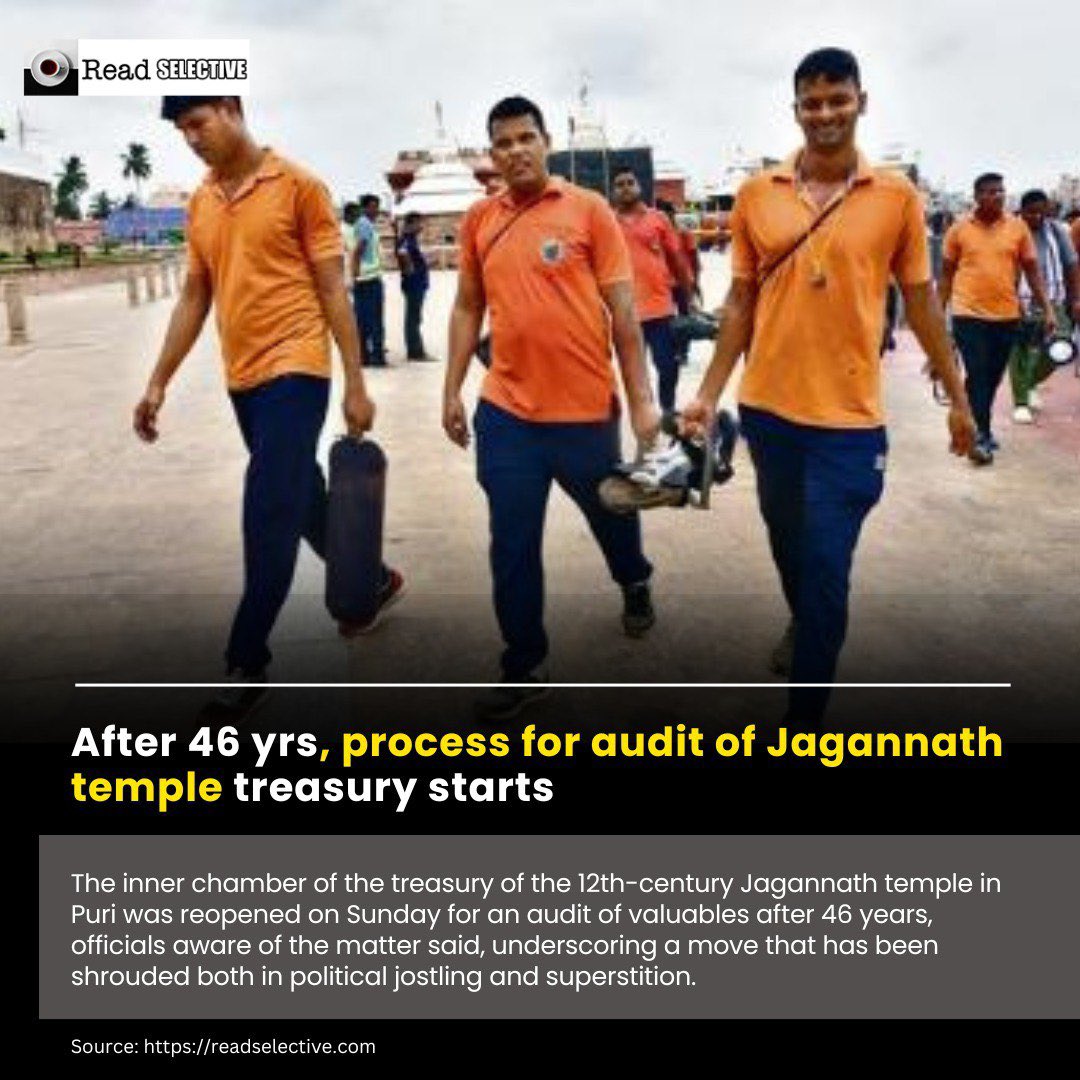 Read_Selective_'s tweet photo. After 46 yrs, process for audit of Jagannath temple treasury starts

After 46 years, the treasury of 12th-century Jagannath temple in Puri was audited. The chamber contained gold, silver, and jewels. No snakes were found inside

#jagannath #treasure #readselective #jagannathpuri https://t.co/GdJHCoUb9A