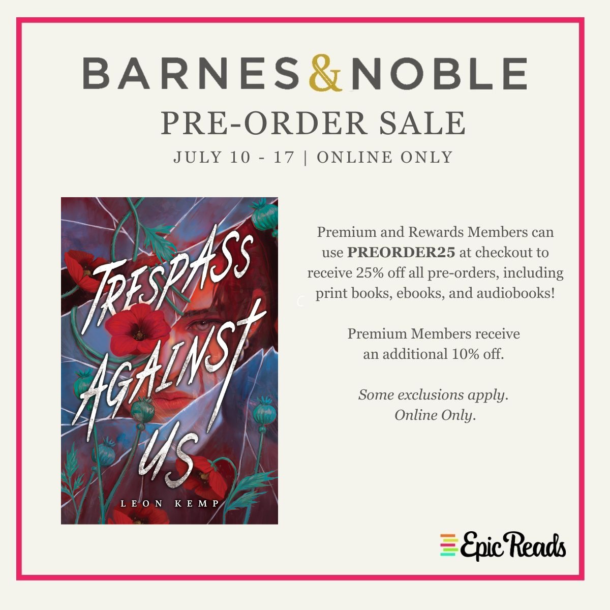 leonloveslit's tweet photo. Barnes &amp; Noble are having another pre-order sale, just in time to snap up TRESPASS AGAINST US before it releases on the 16th! If you want to read an unsettling story of ghosts and trauma, this is the one for you! (link below!) @EpicReads @BNBuzz

 https://t.co/TZe5duODTs https://t.co/zA3Ju0PCAu