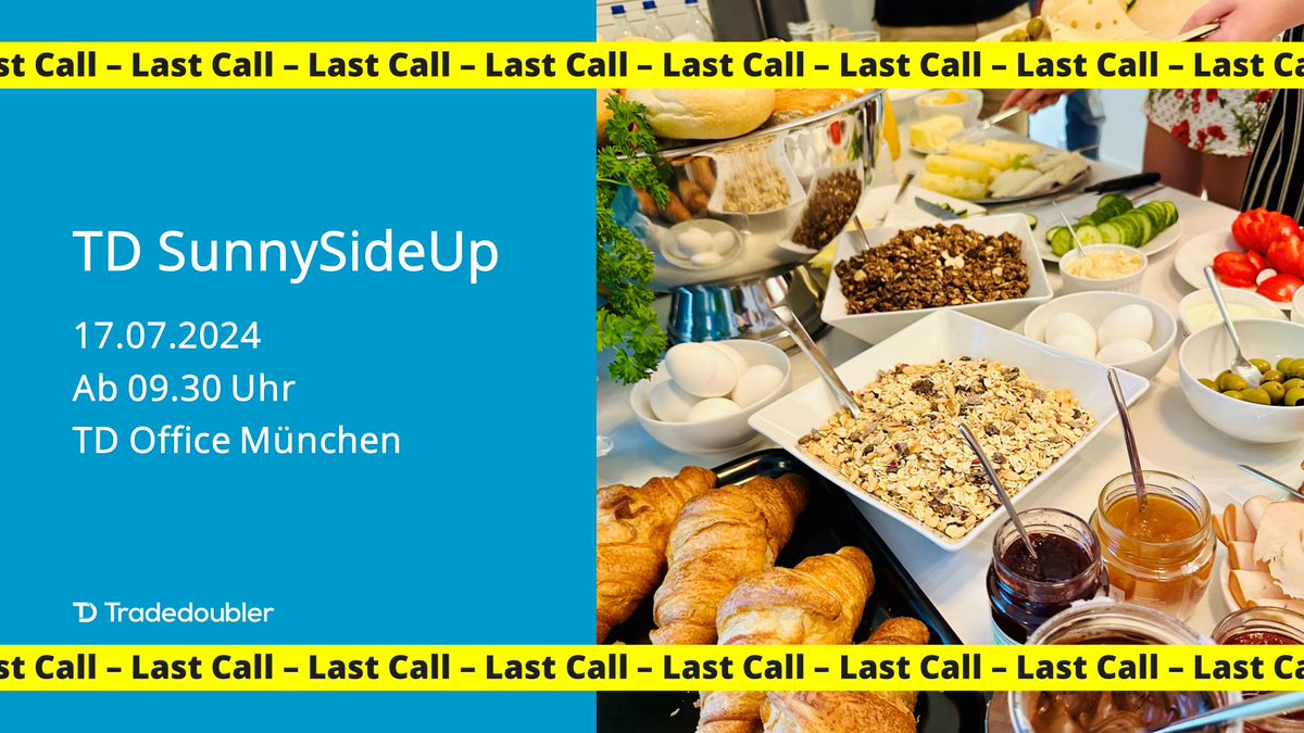 ⏰ Der Countdown läuft: Übermorgen findet unser TD SunnySideUp Business Breakfast statt! Alle Kurzentschlossenen können sich noch bis morgen hier anmelden: buff.ly/3wS3ttV Wir freuen uns auf einen wunderbaren Vormittag mit euch 🙌 
#Tradedoubler #TDSunnySideUp
