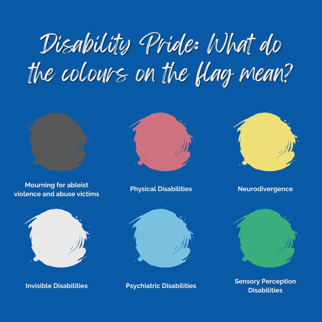 EmergeUK's tweet photo. July is Disability Pride Month! 🎉

You may have seen the disability pride flag before, but what do each of the colours mean? We've created a simple guide to understanding the Disability Pride flag below! 

What will you be doing to celebrate Disability Pride Month? https://t.co/zaAUwlTuE0