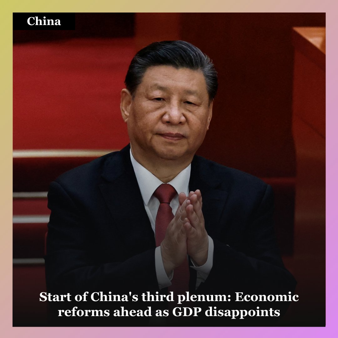 EASTogether's tweet image. China&apos;s top Communist Party officials meet in Beijing for the third plenum, focusing on crucial economic reforms amid a property crisis, weak demand, and trade barriers. GDP growth hit 4.7% in Q2. Expect long-term policy directions on tech and self-sufficiency. 🇨🇳 #ThirdPlenum