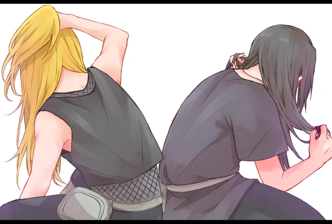 デイダラちゃんとイタチ兄さん^^ ロン毛のうなじと髪フェチというフェチを開放したらくがきをしていたら夜になっていた、、、