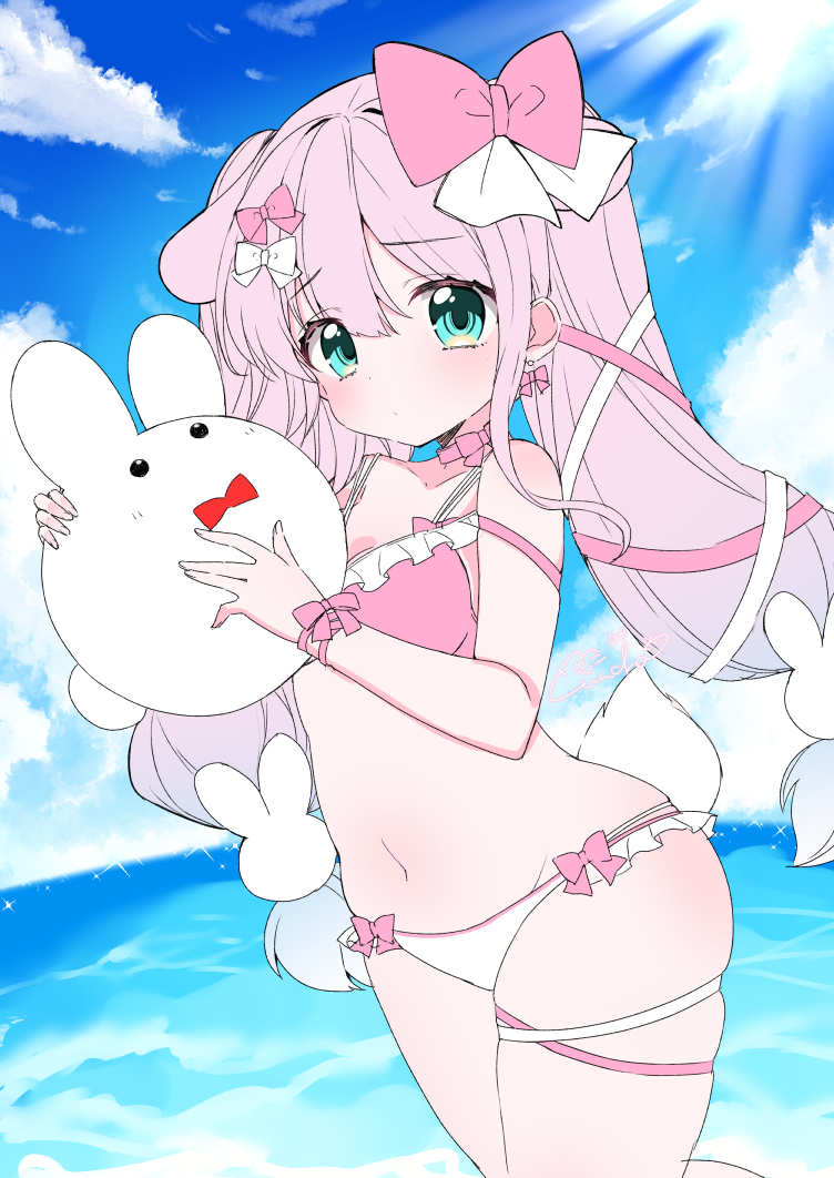 「夏の水着りぼんちゃん2024です!#りぼびたん絵 #海の日 」|ゆんちゃ*/お絵描きVtuber結乃りぼん💝のイラスト