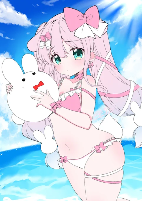 夏の水着りぼんちゃん2024です!#りぼびたん絵 #海の日 