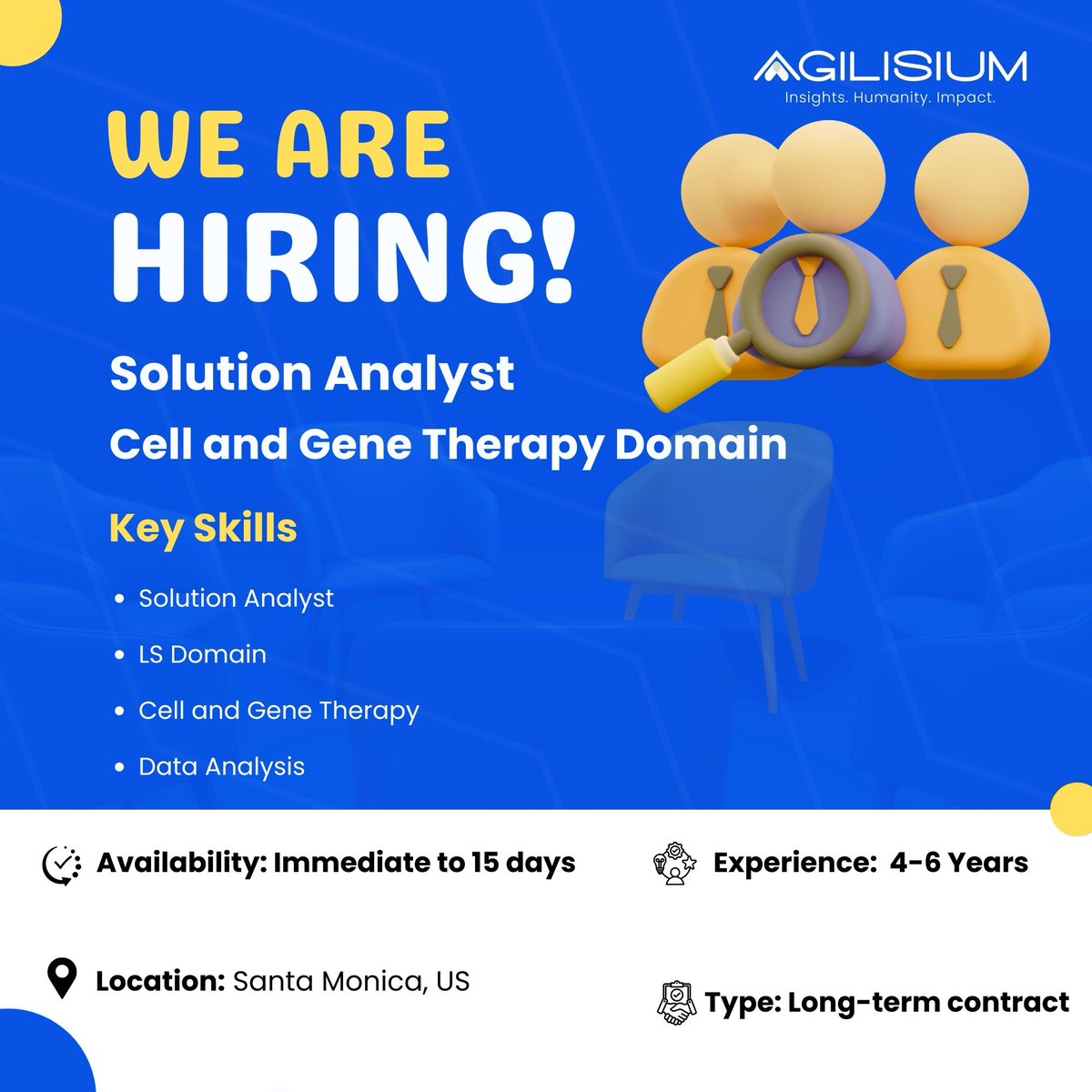 agilisium's tweet image. Agilisium is seeking a talented Solution Analyst to join our dynamic team. You will play a crucial role in developing and implementing data solutions that advance cell and gene therapy research and treatments.

Apply now: hubs.la/Q02GxGgh0

#Hiring #SolutionAnalyst
