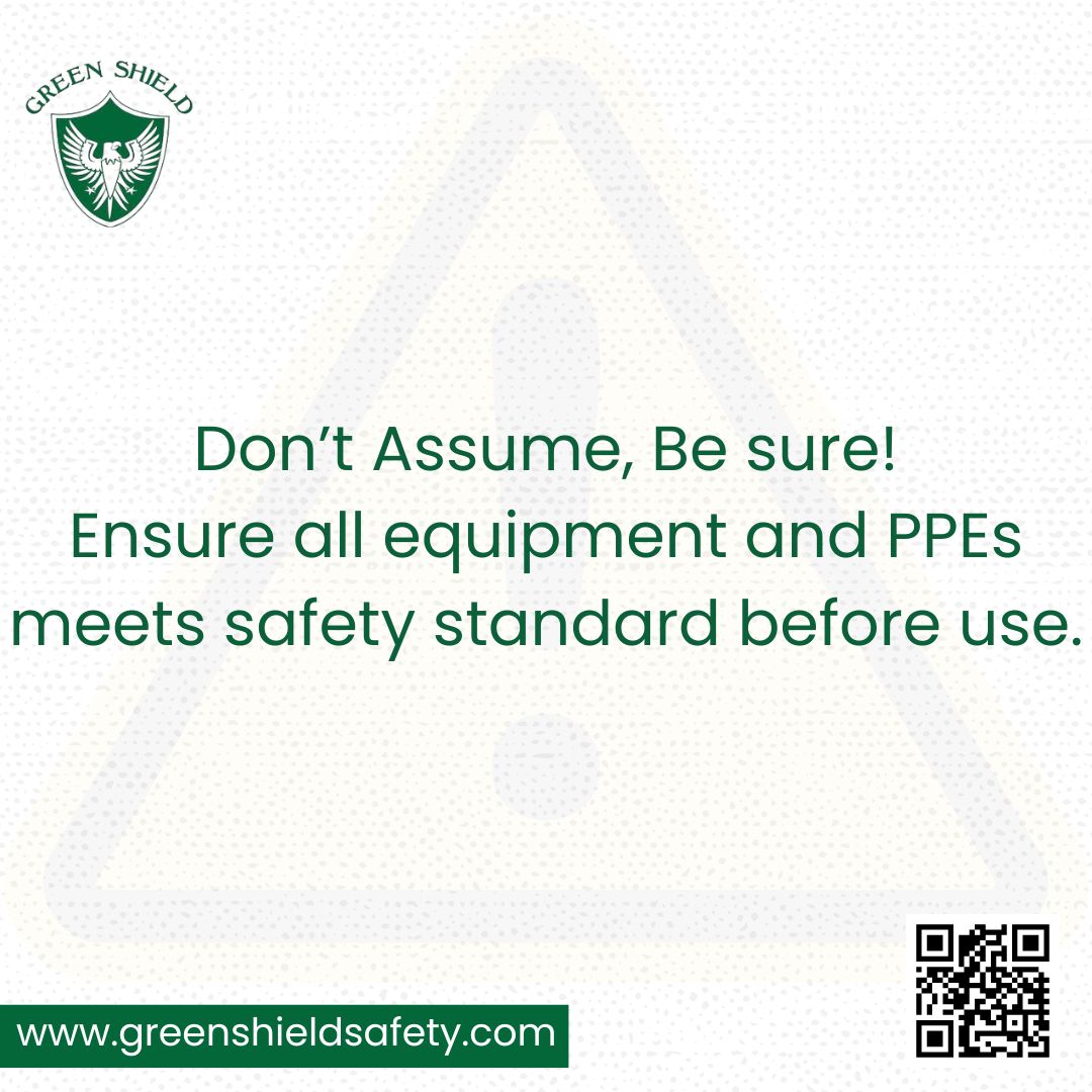 GreenShield12's tweet photo. Use the appropriate PPE as the effectiveness of your safety gear hinges on its suitability for the task at hand. Ensure all equipment and PPEs meet safety standards.
#SafetyFirst #PPE #WorkplaceSafety #SafetyStandards #SafetyGear  #PrioritizeSafety #GreenShieldSafety #Thinksafety https://t.co/s16YeEllrI