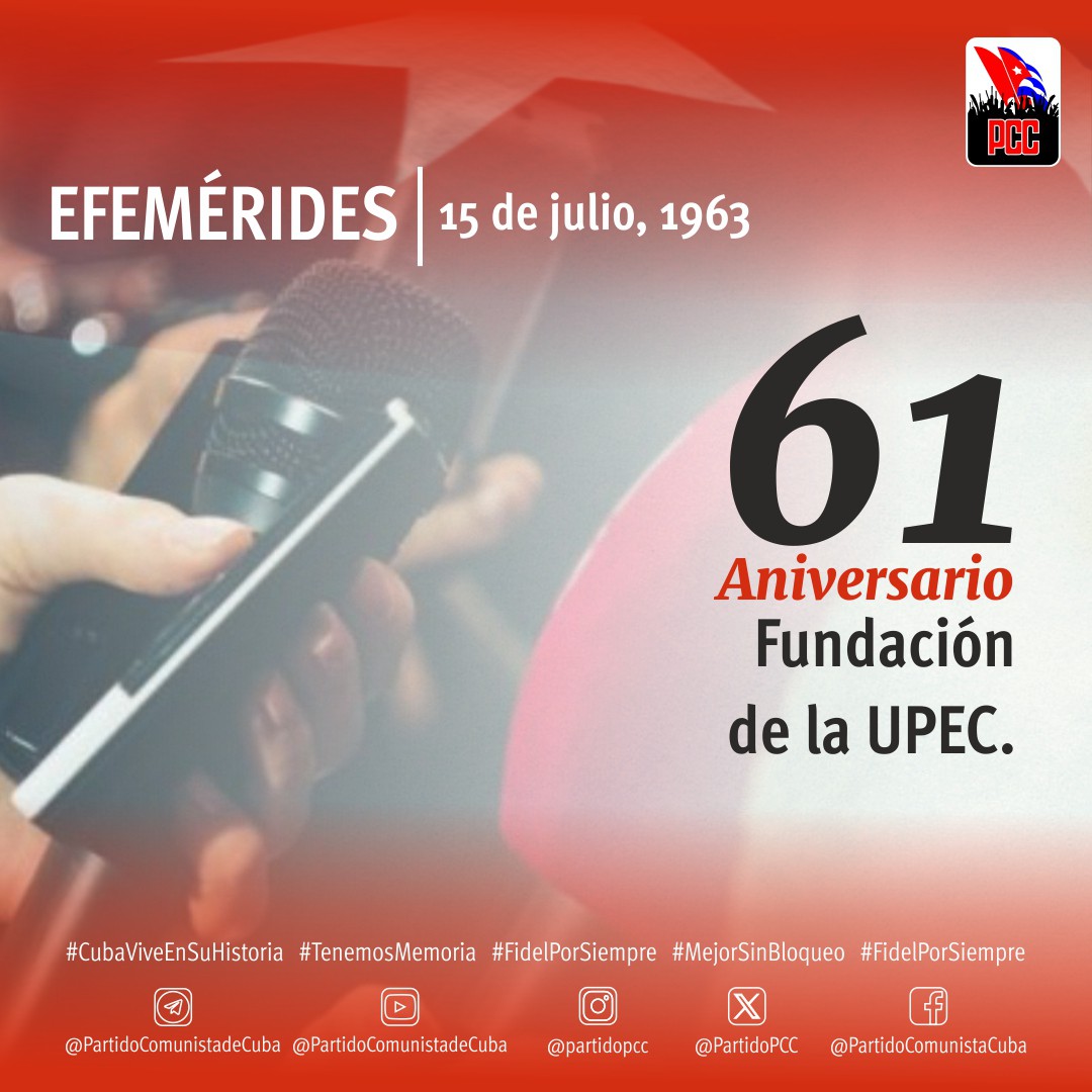 Muchas felicidades a los profesionales de la prensa en el aniversario 61 de la UPEC. Sigan siendo, como siempre, un baluarte de la Revolución. #UnidosXCuba