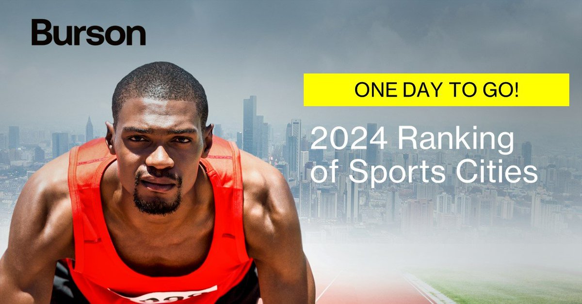 Only one day to go! Tomorrow, we'll reveal which city has won the top spot in our 2024 Ranking of Sports Cities. 🏆

There's been a mix-up in the top three this year - it's thrilling! Could your city be one of them?

Check back here tomorrow. 

#BursonRanking #SportsCities