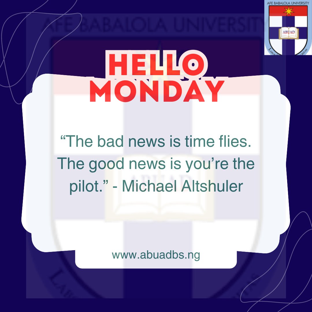 ABUAD_BS's tweet photo. Hello Monday!

#ABUADBS #ABUAD #Education #Admission #UndergraduateProgrammes  #PostgraduateProgrammes #ProfessionalProgrammes https://t.co/szoUL7fMMW