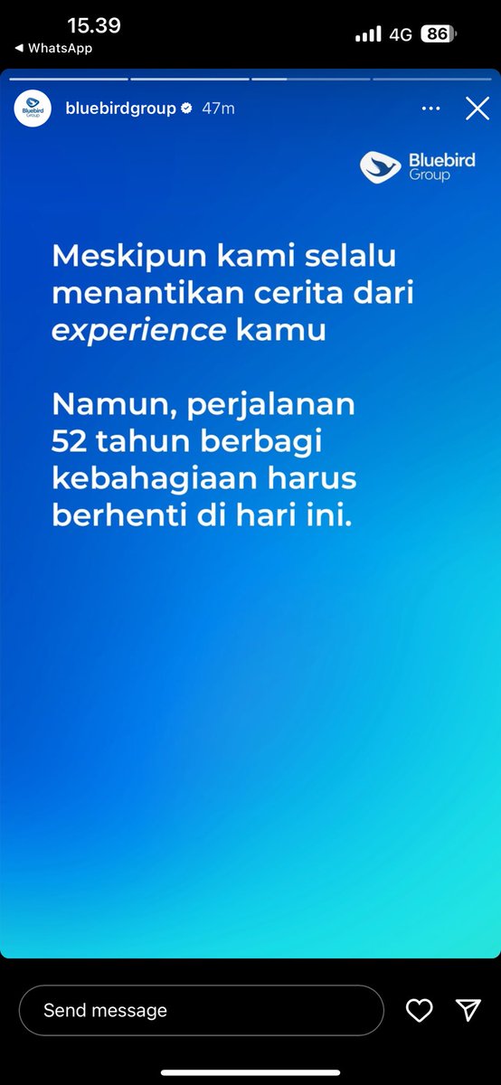 Pas lagi cek IG Story sore2, liat Bluebird Group posting begini. Ini beneran? Padahal experience naik Bluebird paling enaaakkk

Banyak bat kenangan ini wey :(
Ada yang punya kenangan juga gak kaya gue?