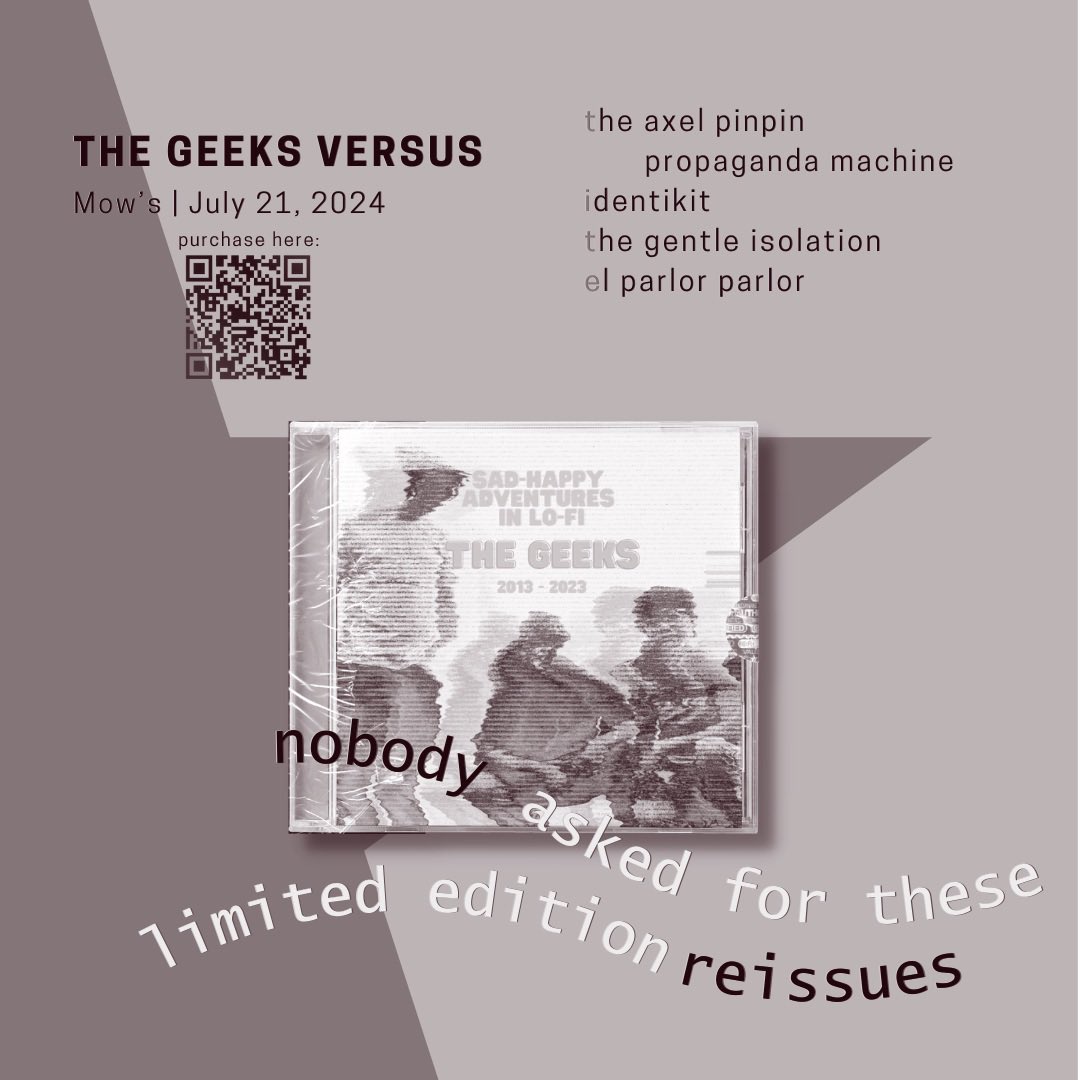 Geeks-curated gigs aka the only place you can buy limited reissues of our 10th anniversary compilation - recorded live on analog tape for that extra hint of pretentiousness! limited copies available (kase mga natira lang from the last batch of prints HAHA) takits sa Linggo!