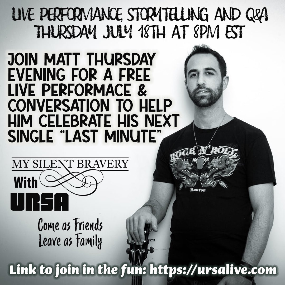 MSBFanPage's tweet photo. It's release week Brave❤️s! Give your 📅 a ✅ for this Thur Jul 18th @ 8pm EST to come help @mysilentbravery celebrate his next new release "Last Minute" dropping Friday with a free #livestreamconcert on @ursamusic🥳🥳
https://t.co/QRPz28m1EN
#mysilentbravery #newmusic https://t.co/tlVV061fOY