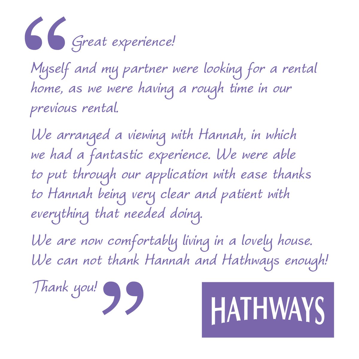 Hathways's tweet photo. As we've said before - Happy Tenants equals happy Landlords! Great work Hannah! 💜🏡
We need more properties to let - so if you or anyone you know is looking for an Agent that can be trusted please contact us! https://t.co/AeFSmlaT75 https://t.co/zMpvN1SjoZ