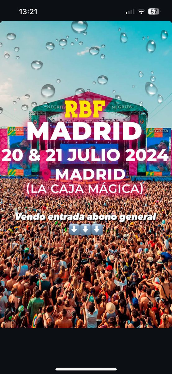 Se vende entrada RBF Madrid 2024
Abono general 😁