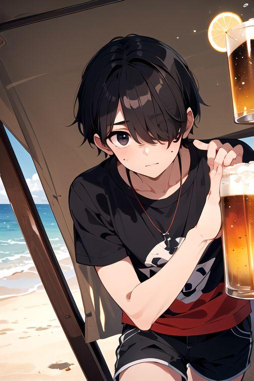 tranquilo_r35's tweet photo. 海の日にビーチでビールを飲むホッくん🍺
#ホリク絵　#AIイラスト
@ho_lick https://t.co/Vu4BGMp4aN