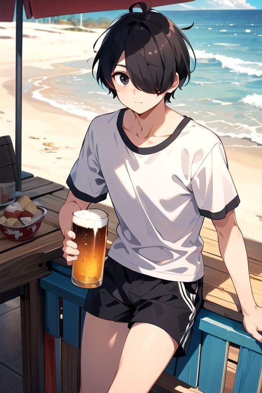 tranquilo_r35's tweet photo. 海の日にビーチでビールを飲むホッくん🍺
#ホリク絵　#AIイラスト
@ho_lick https://t.co/Vu4BGMp4aN