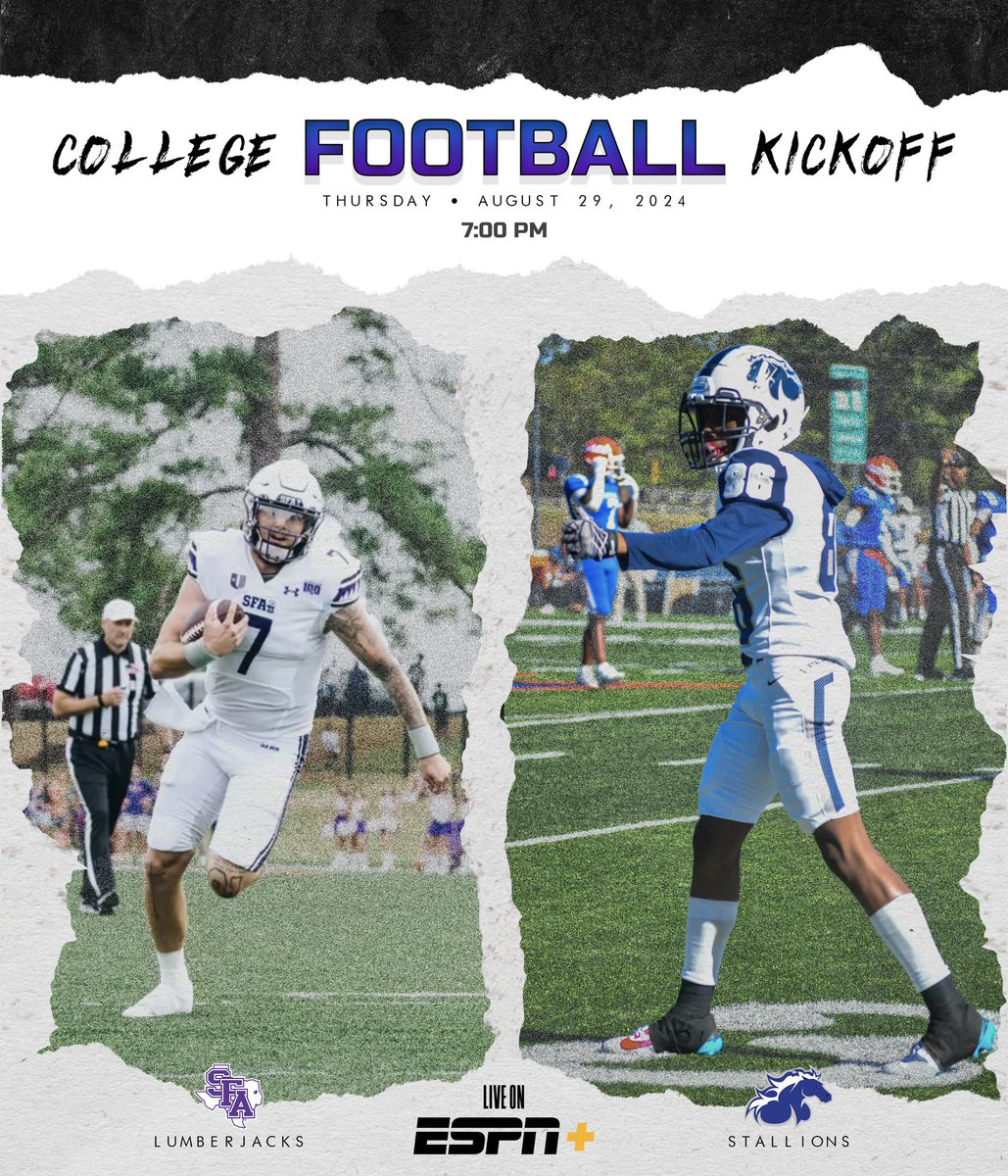 #ScheduleChange 
New date, same energy!
Stallion season kicks off two days earlier. NAU @ SFA August 29th, 2024. 
Homer Bryce Stadium 🏟️
ESPN+ 📺