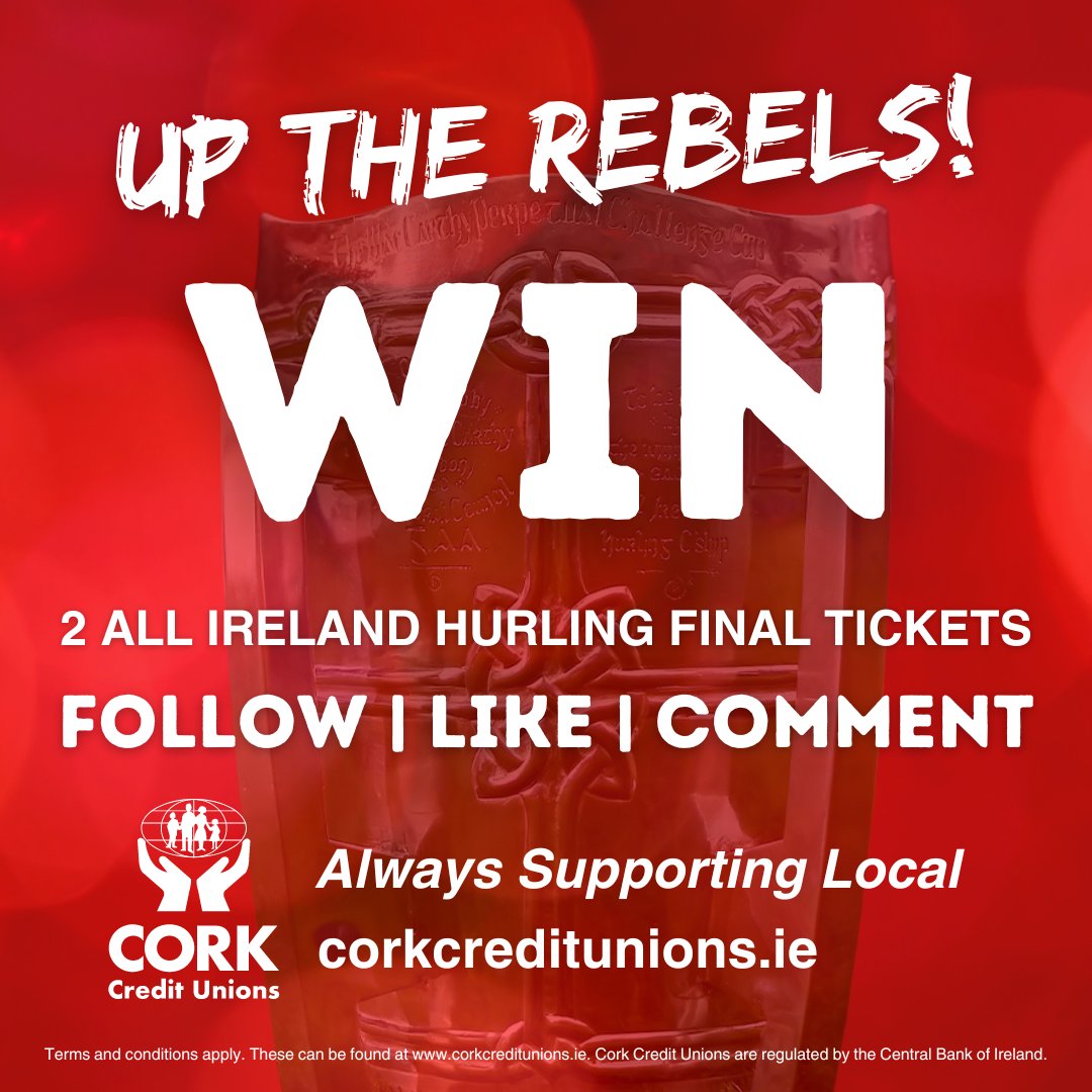Cork Credit Unions (@corkcus) on Twitter photo WIN some Cork gold dust! 🥳🙌
We're giving away 2 tickets to the All Ireland Hurling Final! 🔴⚪️ To enter all you need to do is:
👉 Follow us <a href="/CorkCUs/">Cork Credit Unions</a>
👉 Like & Retweet
👉 Comment with the name of your Credit Union & tag who you would bring.
Corcaigh Abú! #Cork WIN some Cork gold dust! 🥳🙌
We're giving away 2 tickets to the All Ireland Hurling Final! 🔴⚪️ To enter all you need to do is:
👉 Follow us <a href="/CorkCUs/">Cork Credit Unions</a>
👉 Like & Retweet
👉 Comment with the name of your Credit Union & tag who you would bring.
Corcaigh Abú! #Cork