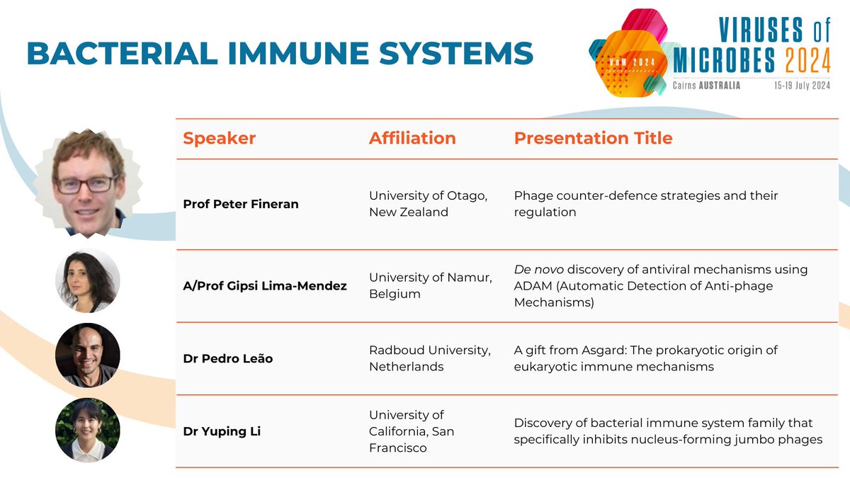 Our afternoon session on "Bacterial Immune Systems" begins with our invited speaker <a href="/NilsBirkholz/">Nils Birkholz</a> discussing phage counter-defence strategies.

Followed by talks from Gipsi Lima-Mendez, <a href="/Leao_pel/">Pedro Leão</a> &amp; <a href="/liyuping927/">Yuping Li</a> 

Chaired by <a href="/DrGregGerman/">Greg German MD PhD FRCPC DTM&H</a> &amp; <a href="/linsalrob/">Rob Edwards</a>