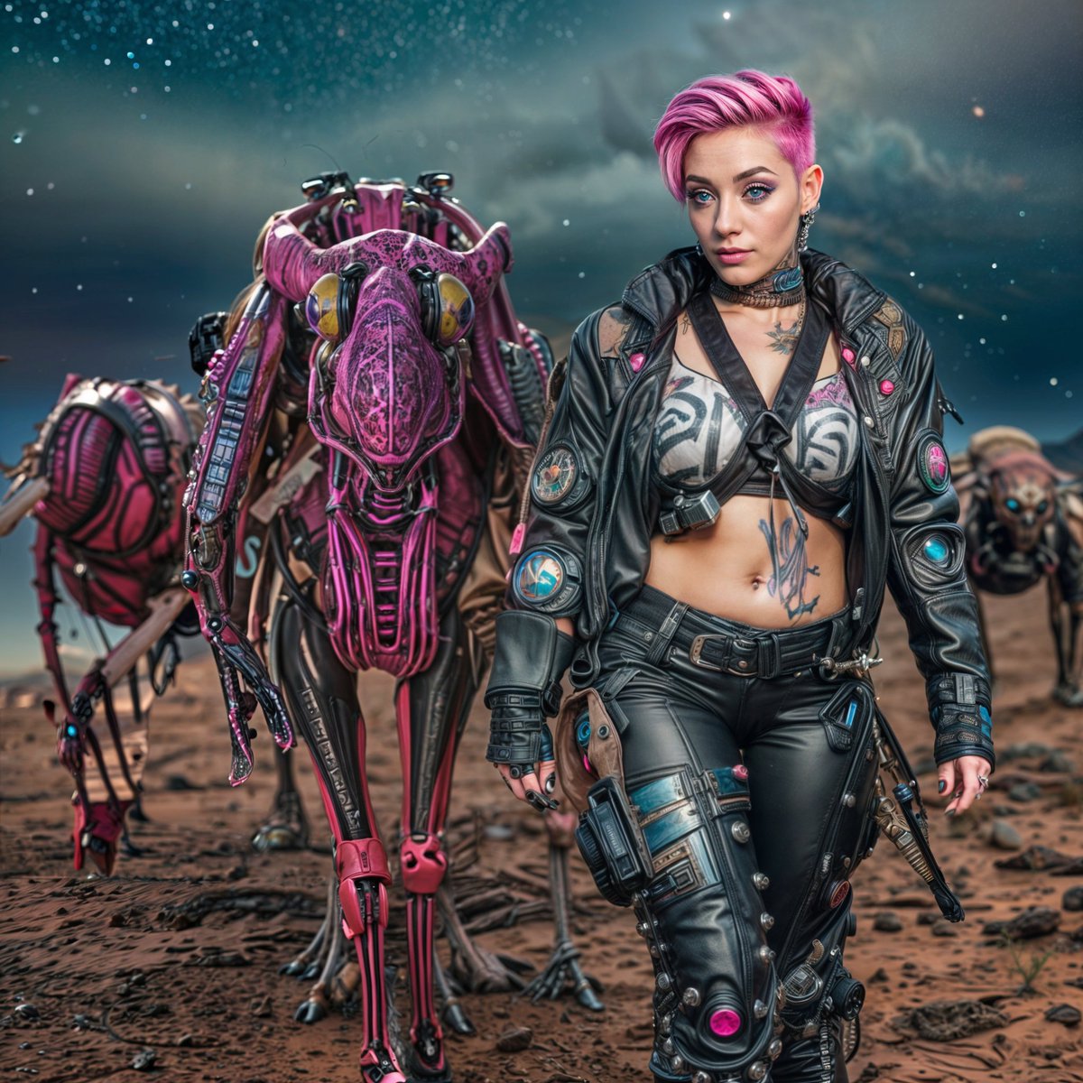 RainVortexAI's tweet photo. 🚀 Trekking across this desolate planet with my trusty companions for the #aiinsectchallenge! 🦗✨ This dusty landscape may be harsh, but it’s moments like these that make the adventure worthwhile. 🌌💖
#AIModel #AIart #AIgenerated #RainVortex https://t.co/MNt1eqTNAd