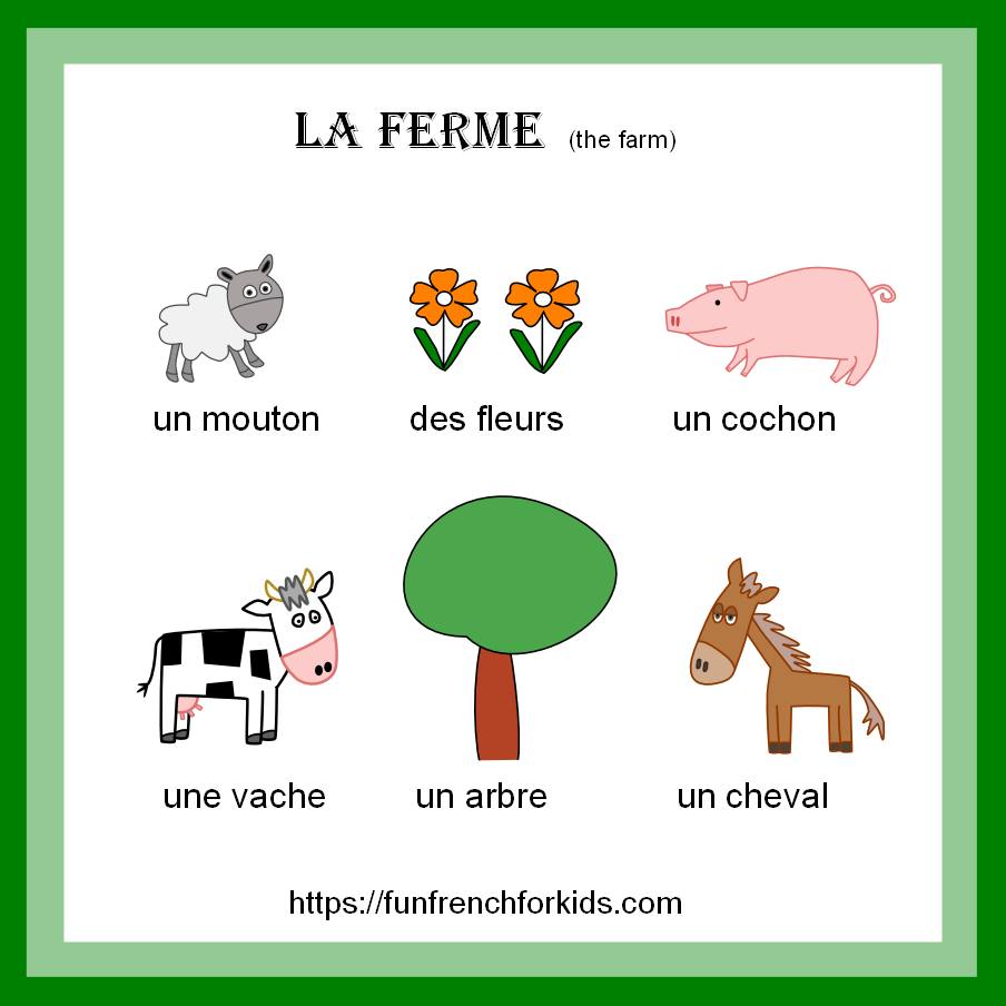 It's nice going to the countryside in the summer and passing the fields full of lovely farm animals!  Here are some French words with a farm theme. #LearnFrench #TeachFrench #FirstWordsFrench #EasyFrench #FrenchForKids #FrenchKS2 #FrenchKS3 #ElementaryFrench #FrenchPGCE #French