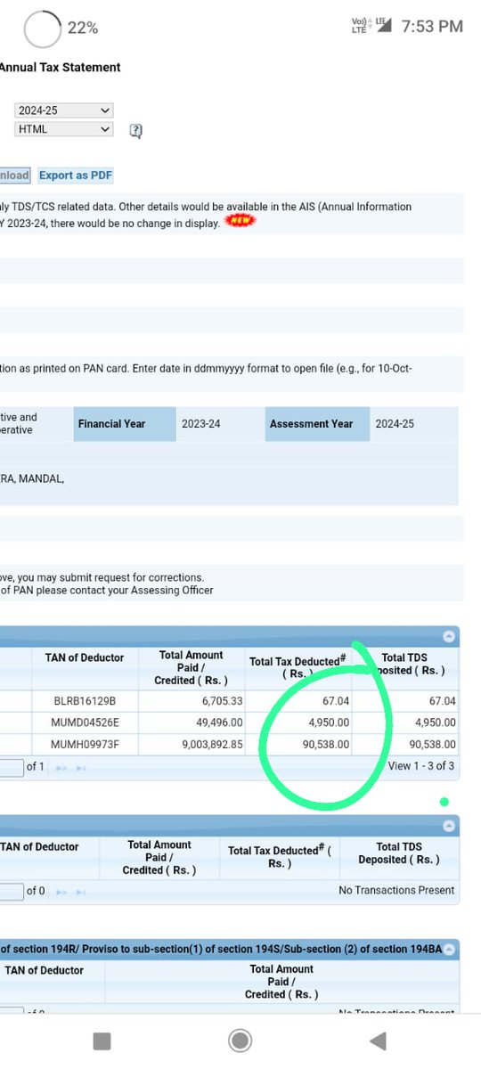 HMangrani's tweet photo. @IncomeTaxIndia @IncomeTaxRaj @nsitharamanoffc  pan no BFKPD6912C 26AS shown TDS Rs 90538/ - and IT Prefiled Data Shown Rs 67138/- pl correct https://t.co/S5A06POieE