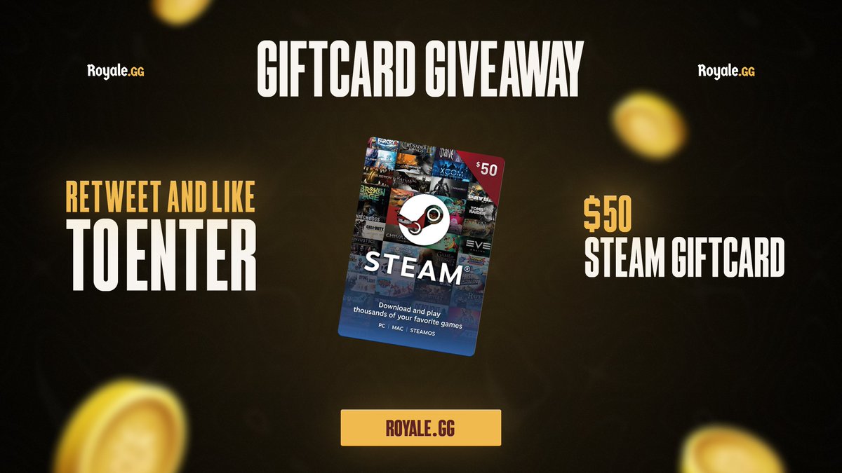 Royale's tweet photo. 💳 $50 Steam Giftcard GIVEAWAY 💳

Happy Monday!

We're giving away another $50 Steam Giftcard to one lucky winner! 

To Enter:
💠 RETWEET
💠 FOLLOW
💠 Swipe The LIKE Button

The Winner will be announced in 48 hours. Good luck! https://t.co/WTGt4ONvHl